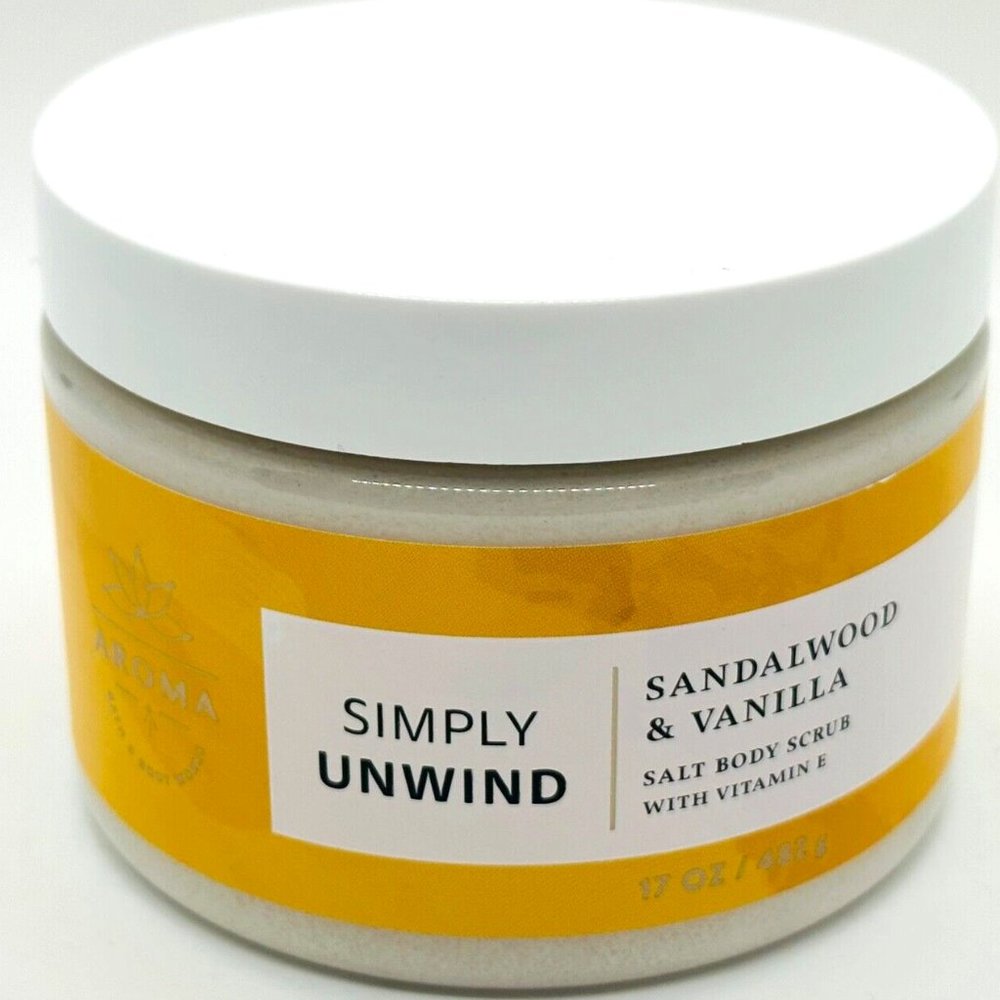 NEW Bath & Body Works Aroma Simply Unwind Sandalwood Vanilla Sea Salt Body Scrub